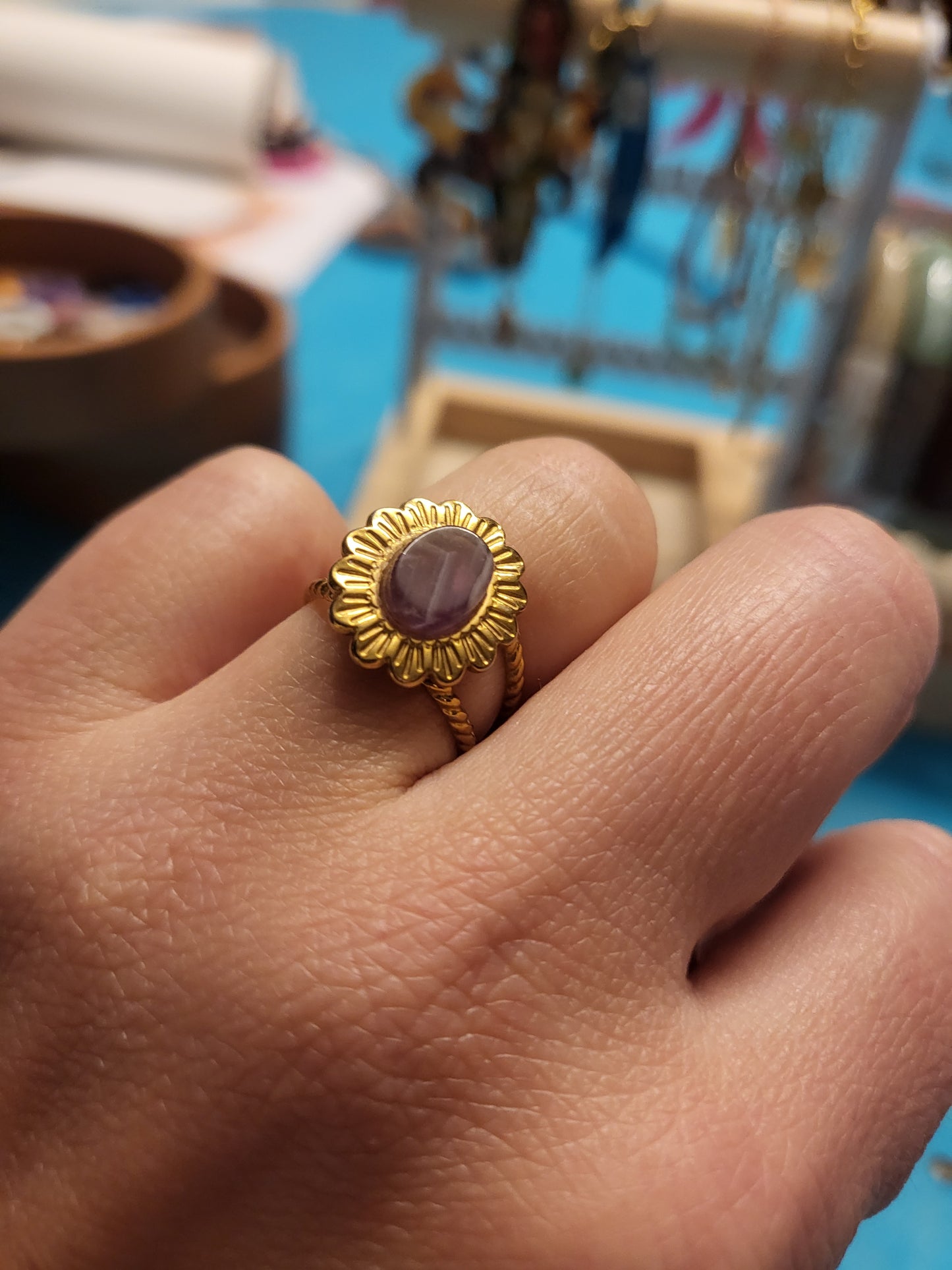 Bague Tournesol pierre naturelle