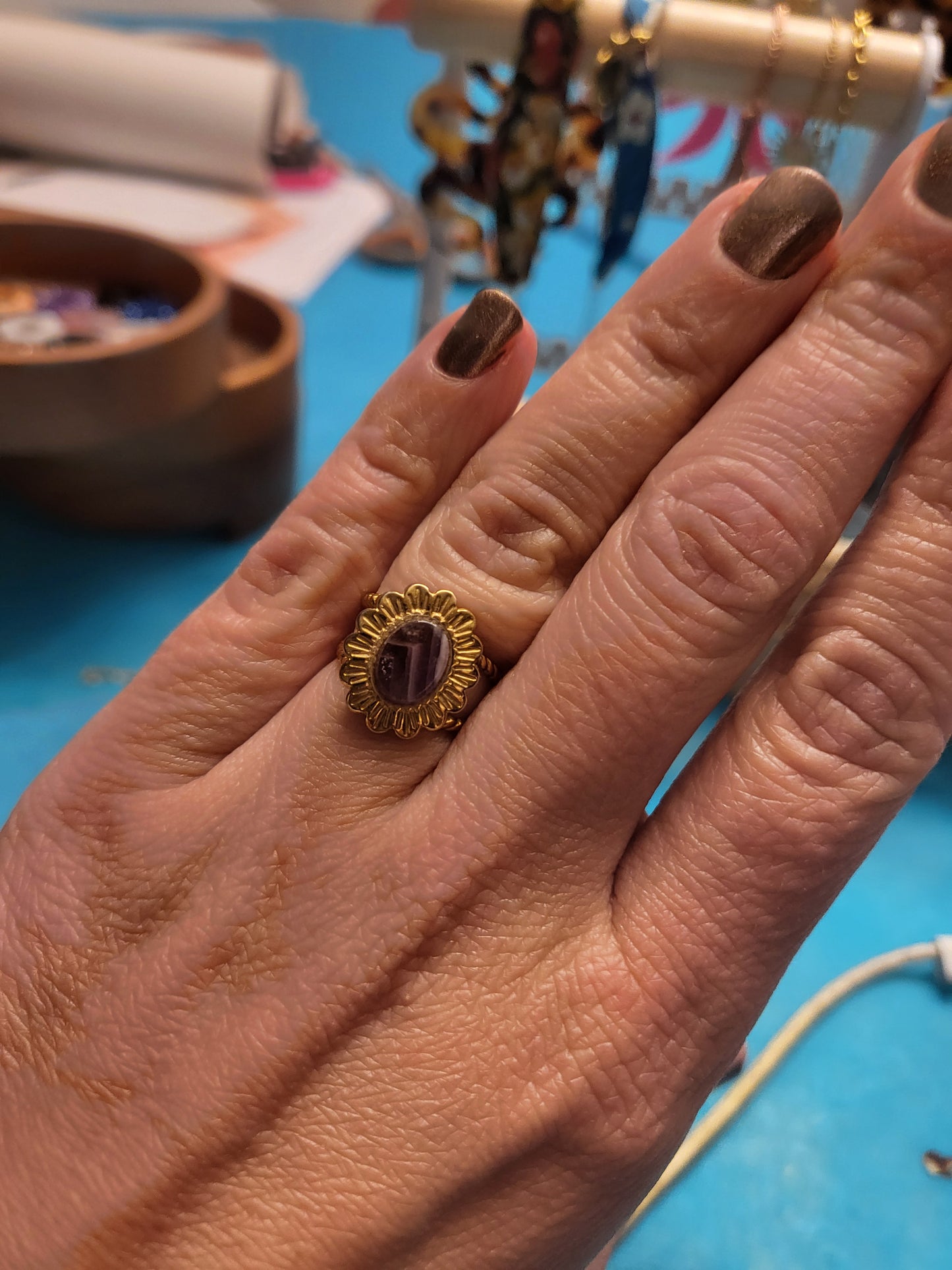 Bague Tournesol pierre naturelle