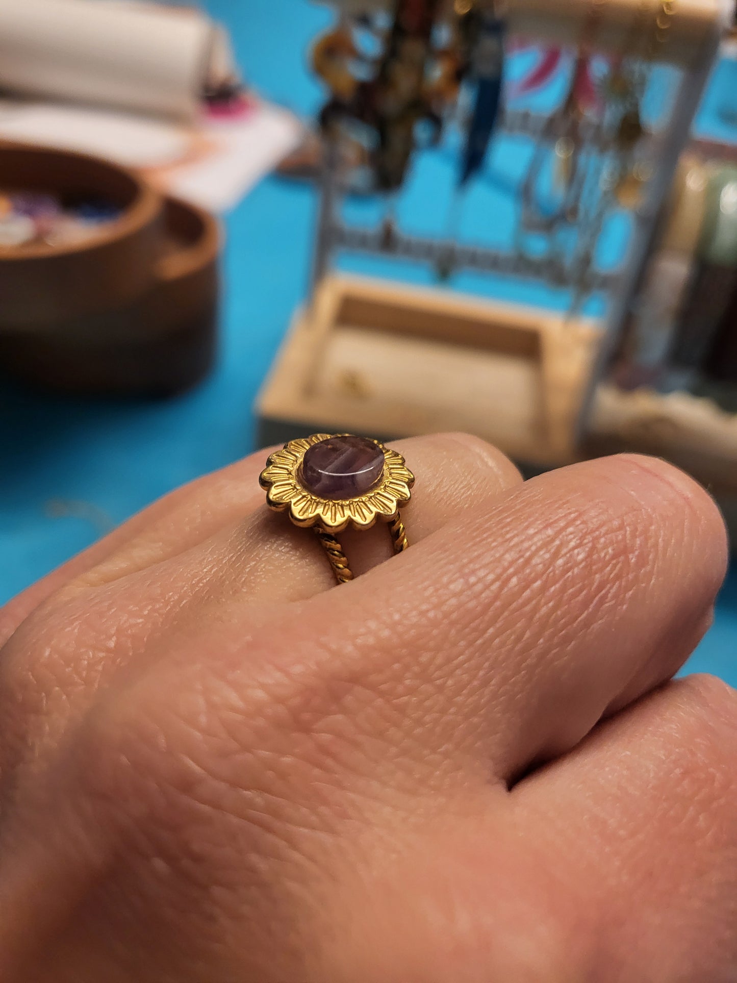 Bague Tournesol pierre naturelle